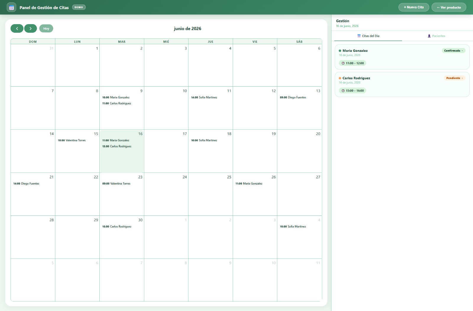 Gestor de Agenda — Panel de citas y calendario