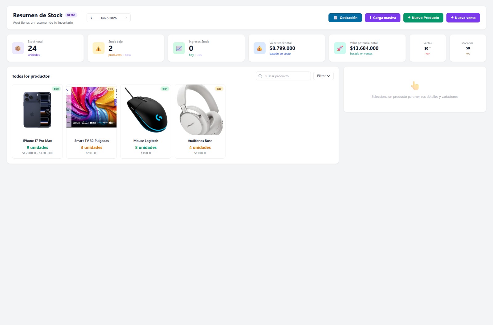 Gestor de Inventario — Control de stock y productos